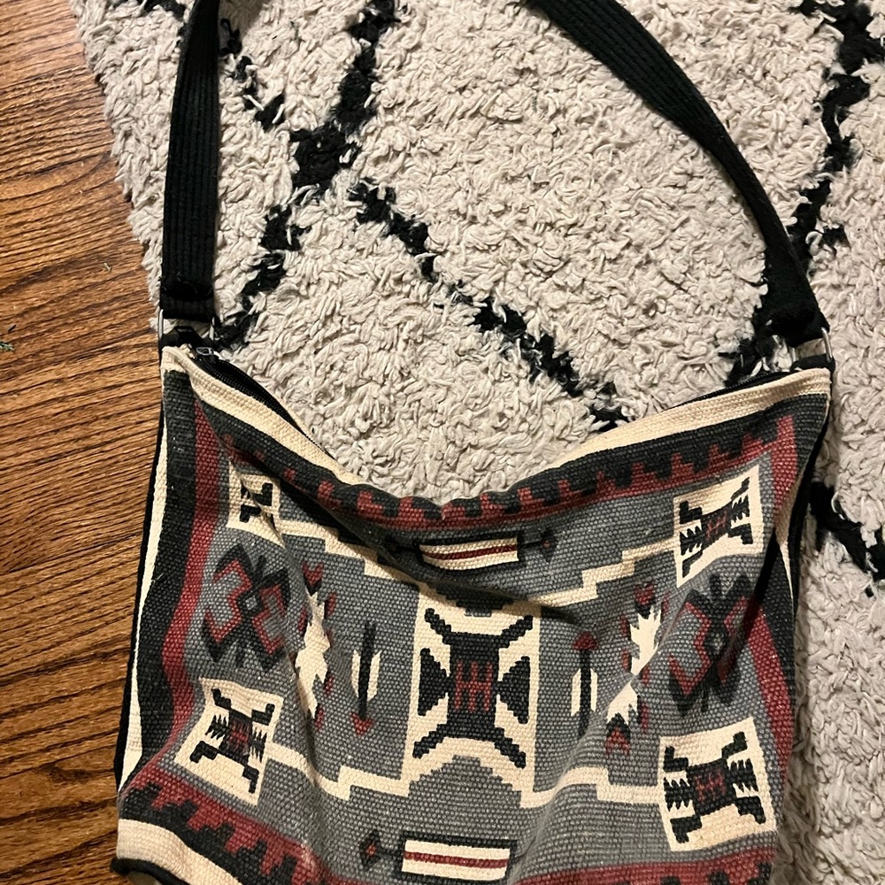 Tribal Patterned Shoulder Bag - Black, Red, Cream